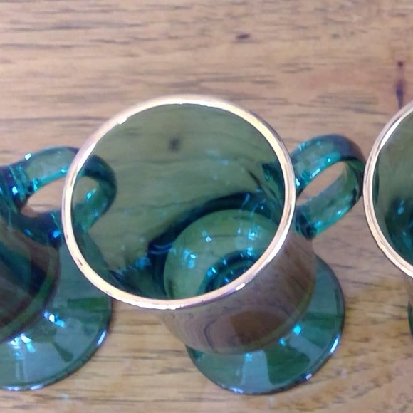 S/4 Gold-rimmed Green Vintage Libbey Irish Coffee Pedestal Mugs, St. Patty's Day - Picture 7 of 10